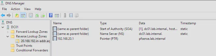 Completed pfSense PTR