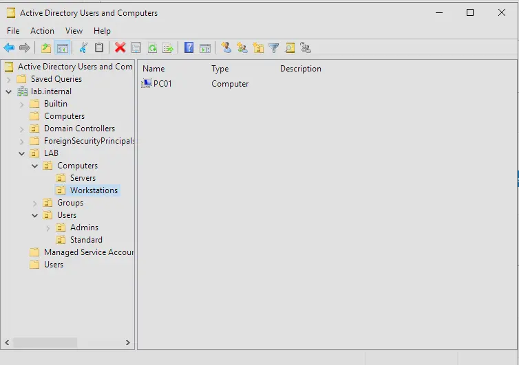 PC01 in Workstations OU