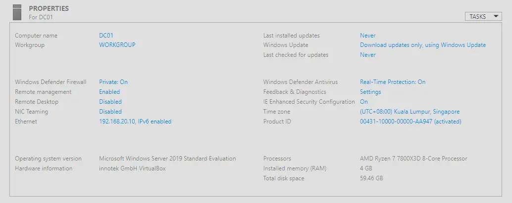 DC01 Pre-Installation Configuration