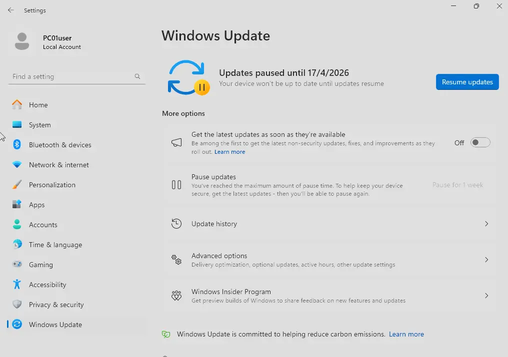 Windows Update Paused