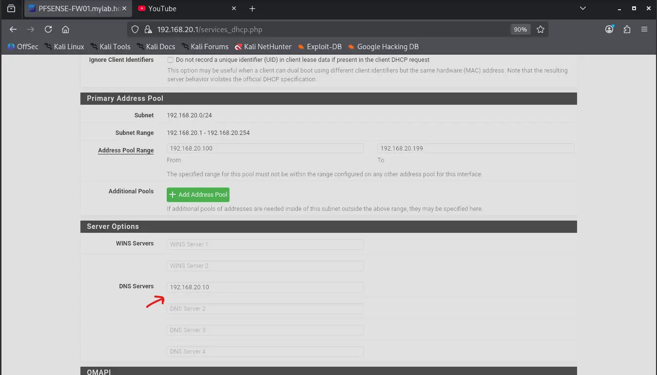 DHCP DNS Set to DC01